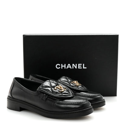 Chanel Lambskin Quilted CC Turnlock Loafers 38 Black 10 of 10