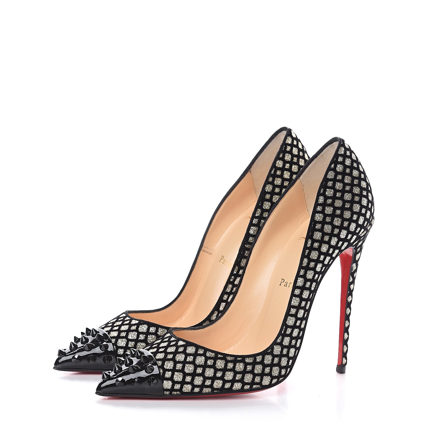 Christian Louboutin Glitter Floque Geo 120 Pumps 38 Platine Black 3 of 7