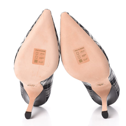 Christian Dior Canvas Ribbon Tartan Print Embroidered J'Adior 100mm Pumps 38 Black Off White 5 of 9