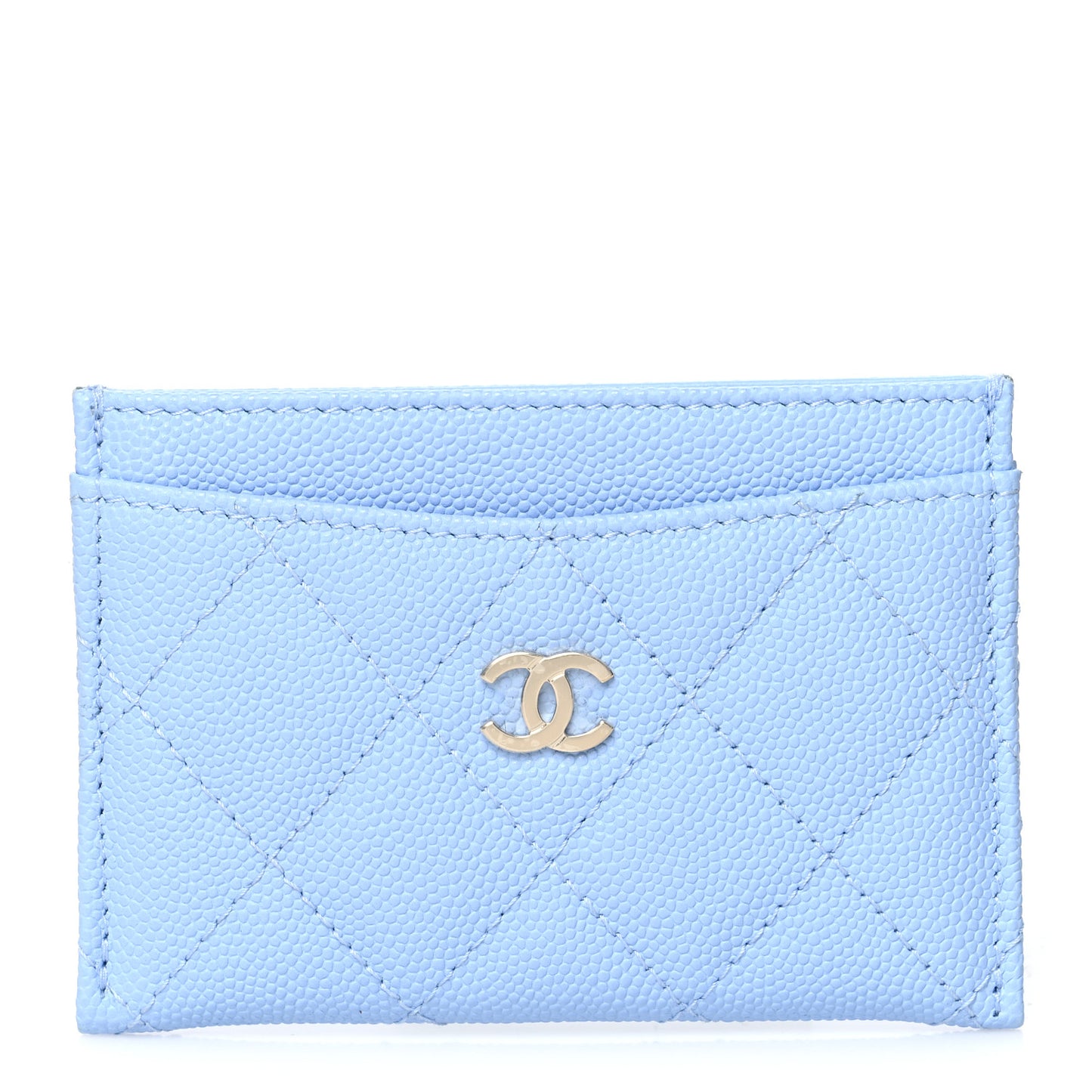 Caviar Quilted Card Holder Light Blue