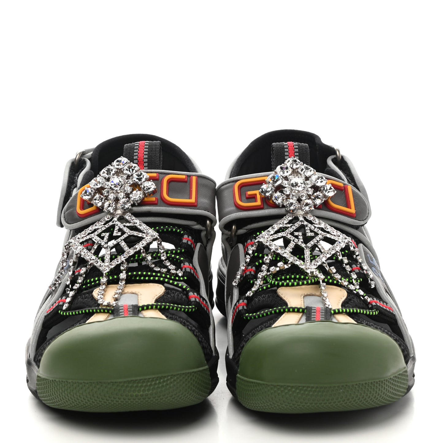 Mesh Fabric Tinsel Sport Sandals 37 Black Silver Green