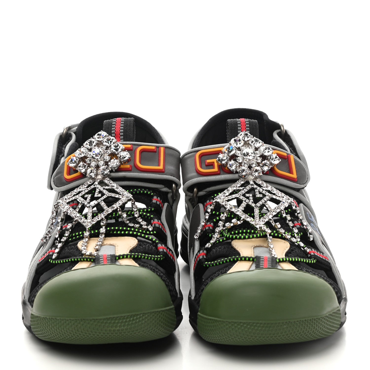 Gucci Mesh Fabric Tinsel Sport Sandals 37 Black Silver Green 2 of 8