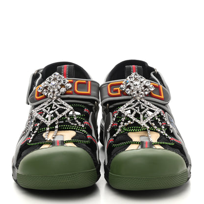 Gucci Mesh Fabric Tinsel Sport Sandals 37 Black Silver Green 2 of 8