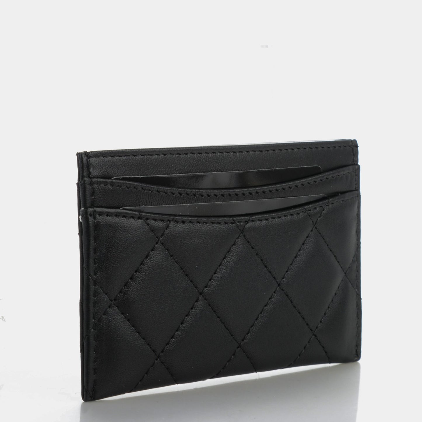 Lambskin Quilted Card Holder Black
