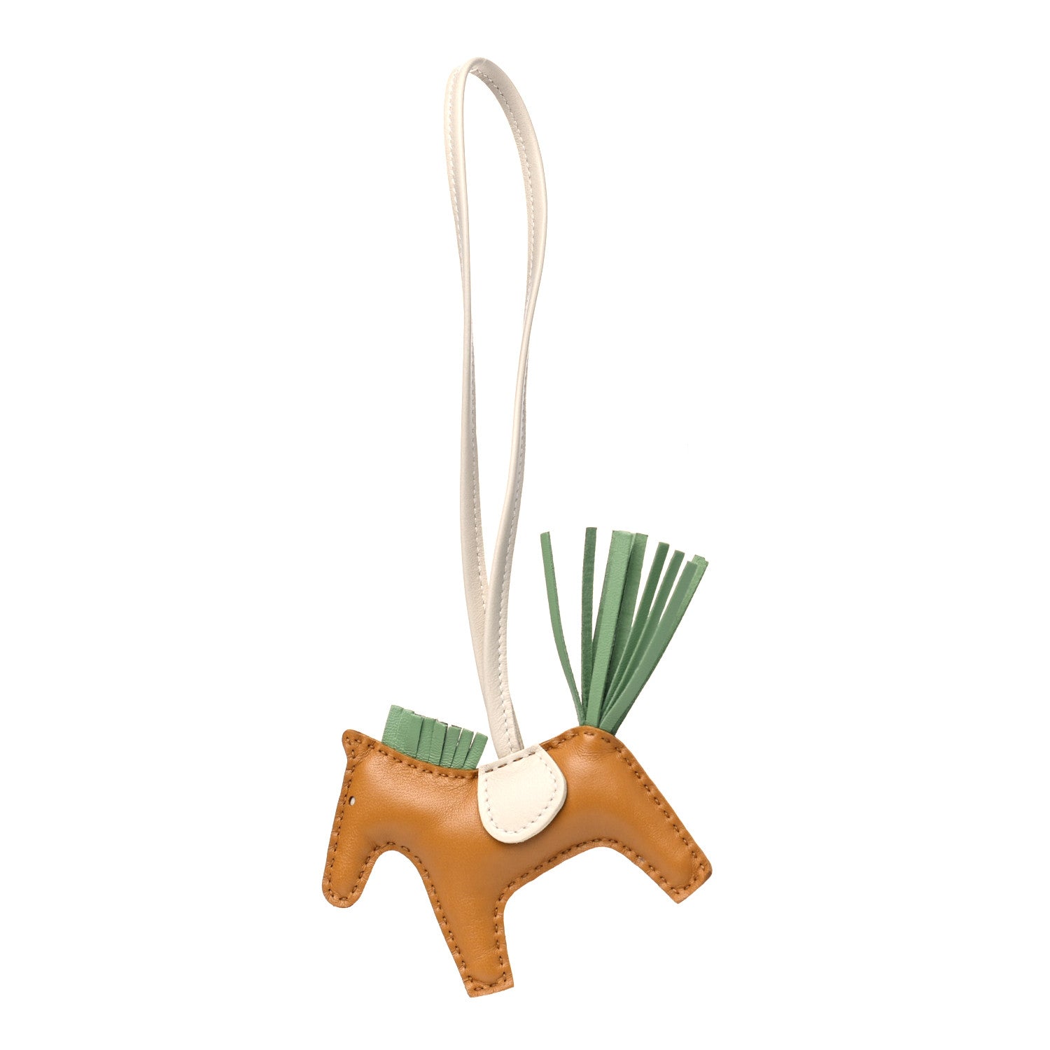 Hermes Milo Lambskin Grigri Rodeo Horse Bag Charm PM Sesame Vert Criquet Craie 1 of 3