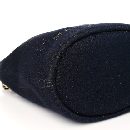Chanel Lurex Canvas Deauville Drawstring Bucket Bag Navy Blue Gold 9 of 10