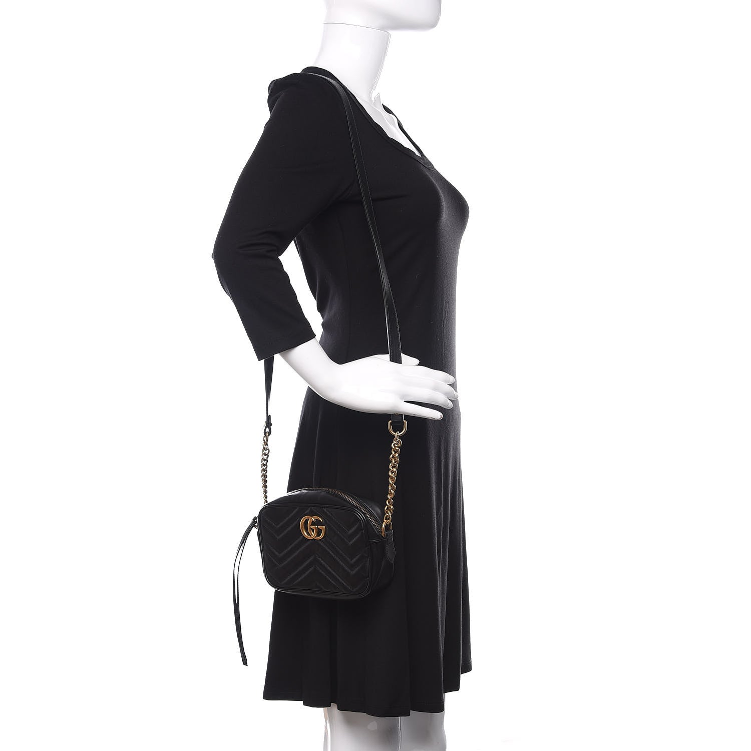 Gucci Calfskin Matelasse Mini GG Marmont Chain Shoulder Bag Black 2 of 10