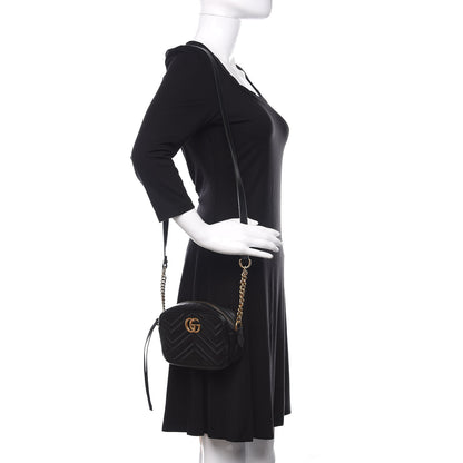 Gucci Calfskin Matelasse Mini GG Marmont Chain Shoulder Bag Black 2 of 10