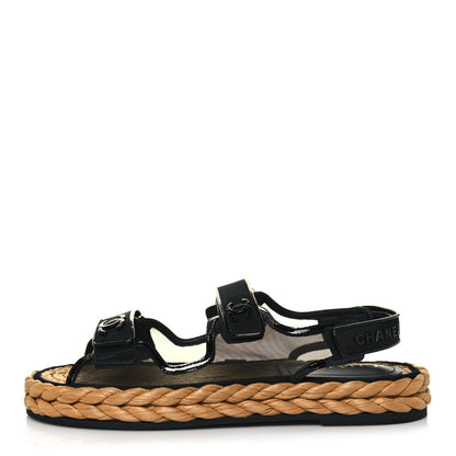 Chanel Mesh Patent Calfskin Velcro Dad Sandals 41 Black 1 of 9
