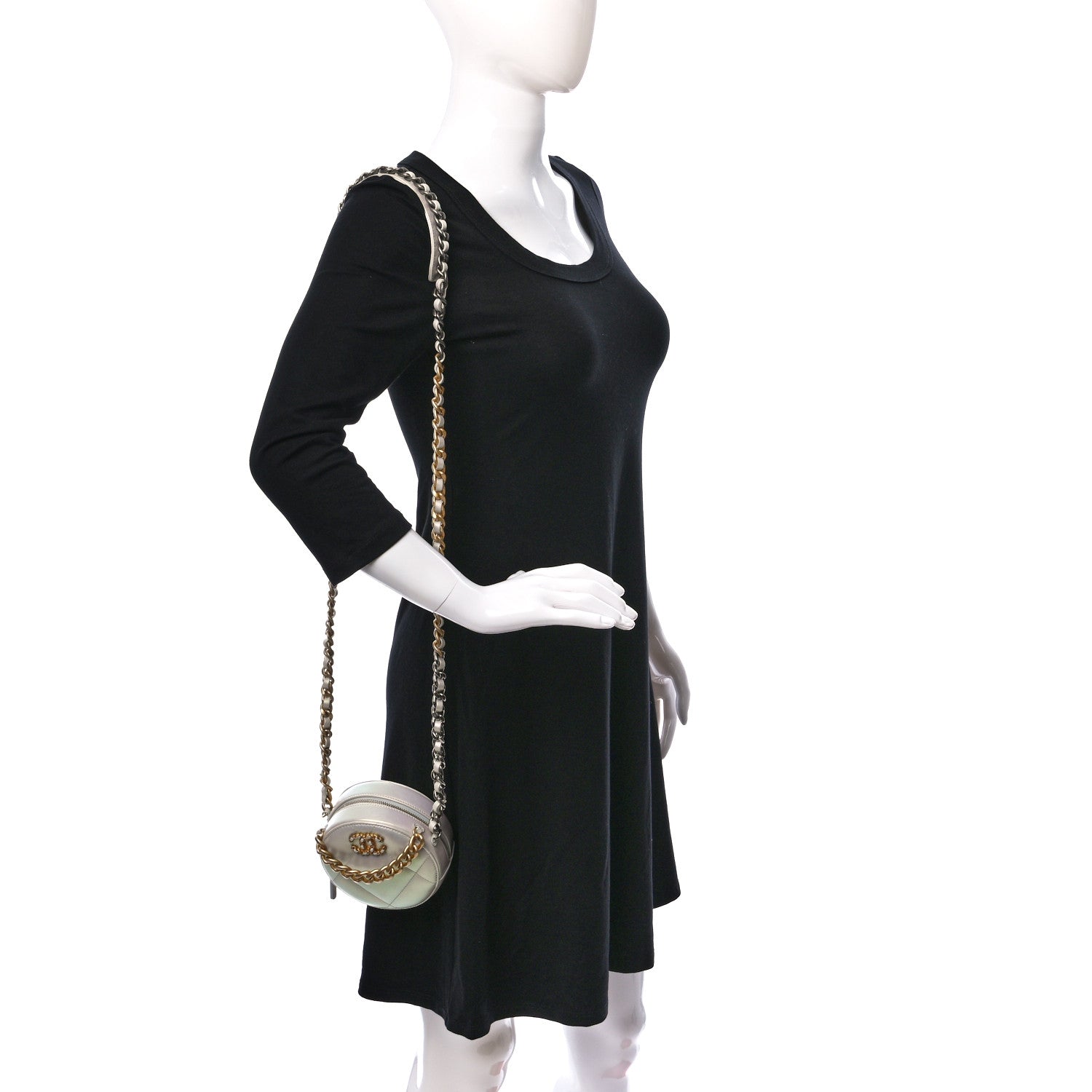 Chanel Iridescent Lambskin Quilted Chanel 19 Round Clutch With Chain Ivory 3 of 7