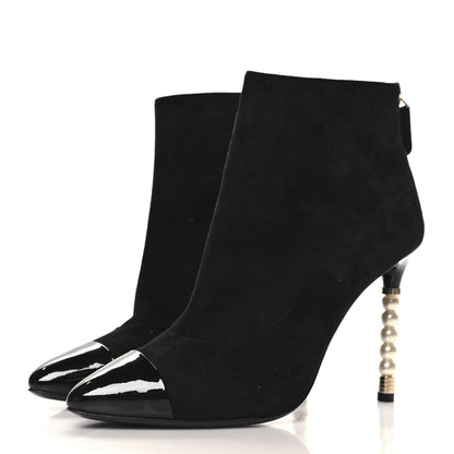 Chanel Kid Suede Patent Calfskin Pearl Short Boots 39 Black 4 of 9