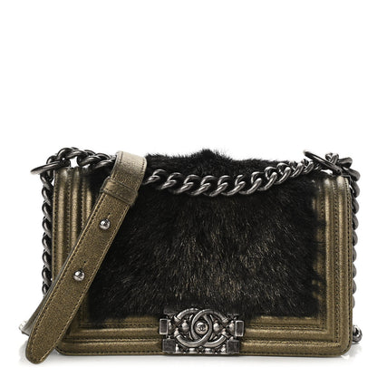 Chanel Metallic Calfskin Fur Small Boy Flap Gold 1 of 10