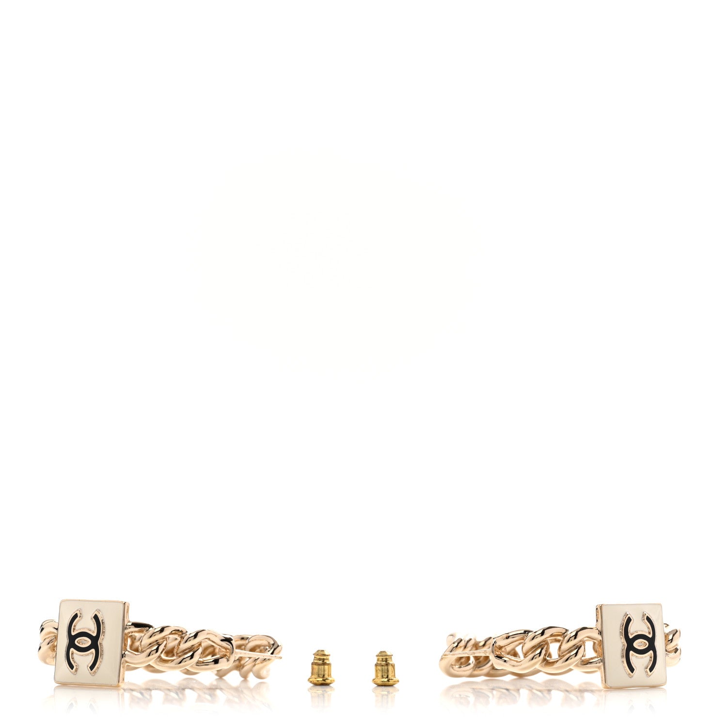 Chanel Metal Enamel CC Chain Hoop Earrings Gold Black White Gold Black 3 of 5