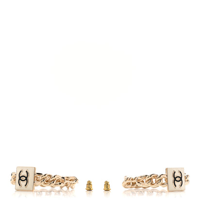 Chanel Metal Enamel CC Chain Hoop Earrings Gold Black White Gold Black 3 of 5