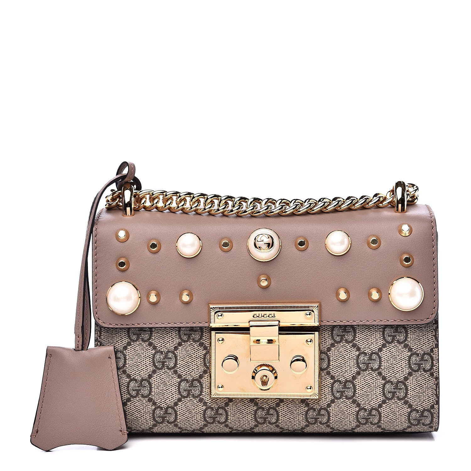 Gucci GG Supreme Monogram Studded Small Padlock Shoulder Bag Porcelain Rose 1 of 10
