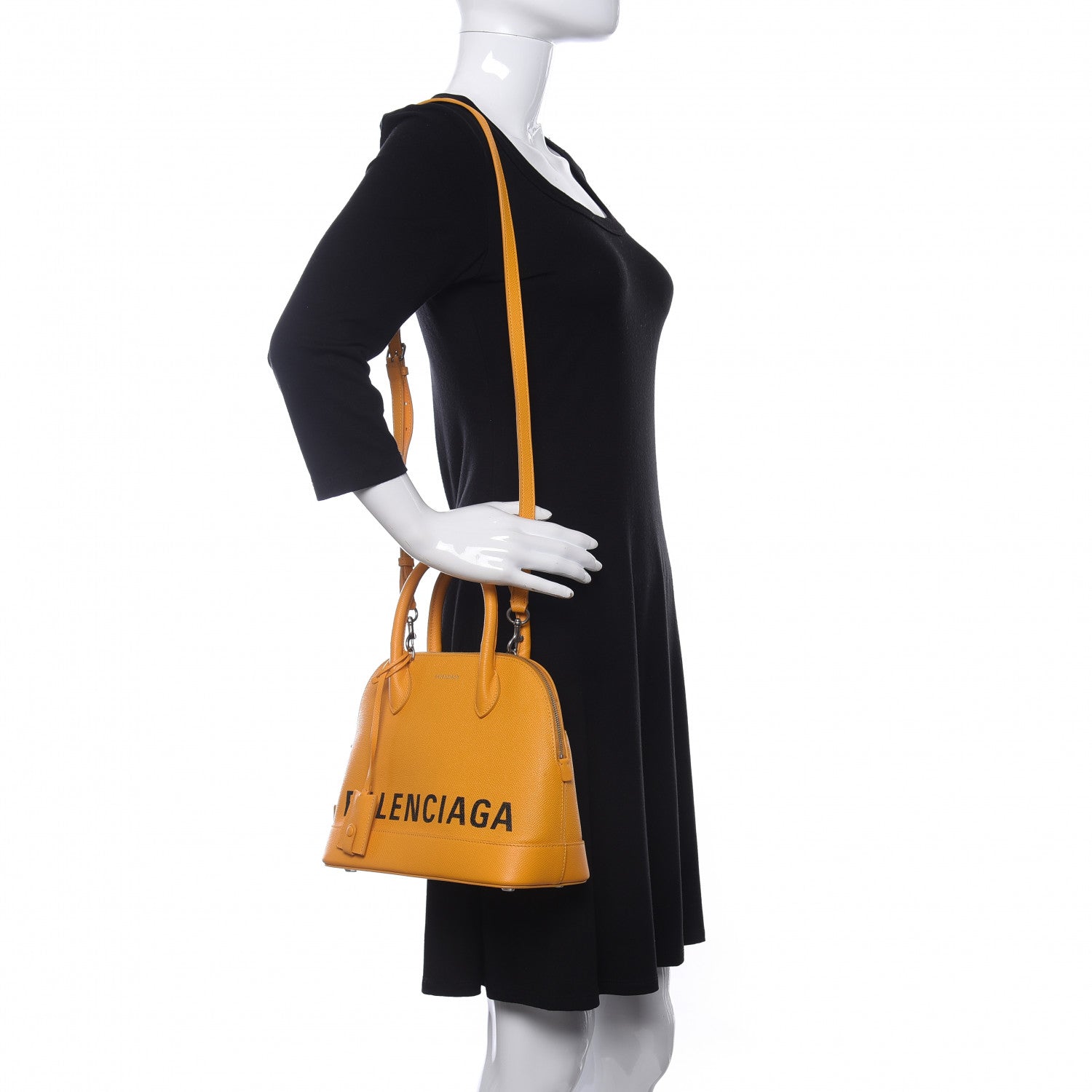 Balenciaga Signature Grained Calfskin Logo S Ville Top Handle Bag Yellow Black 2 of 9