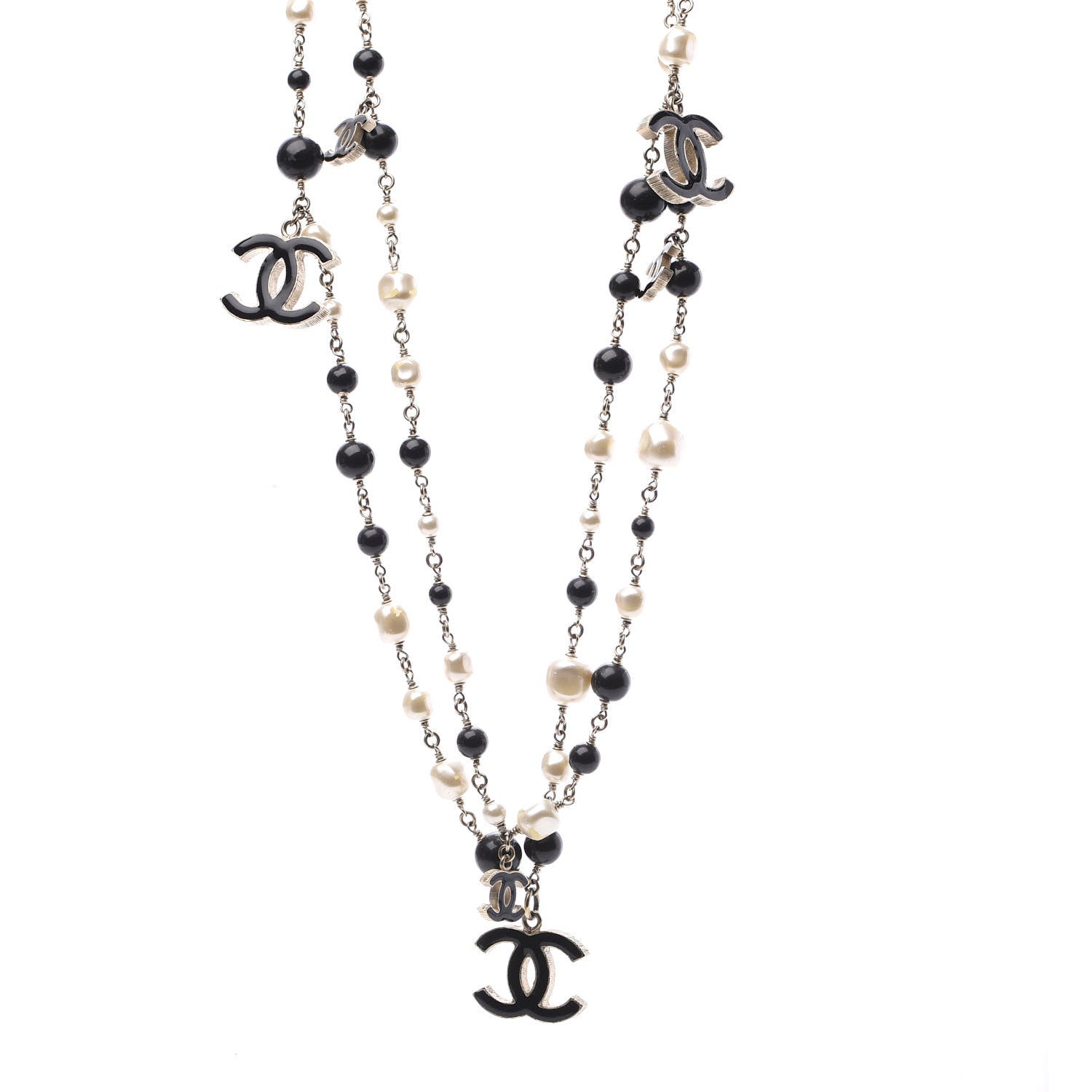 Chanel Pearl Bead Enamel CC Long Necklace Black Light Gold 1 of 4