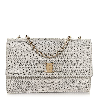 Salvatore Ferragamo Perforated Calfskin Ginny Bow Crossbody Bag White 1 of 10