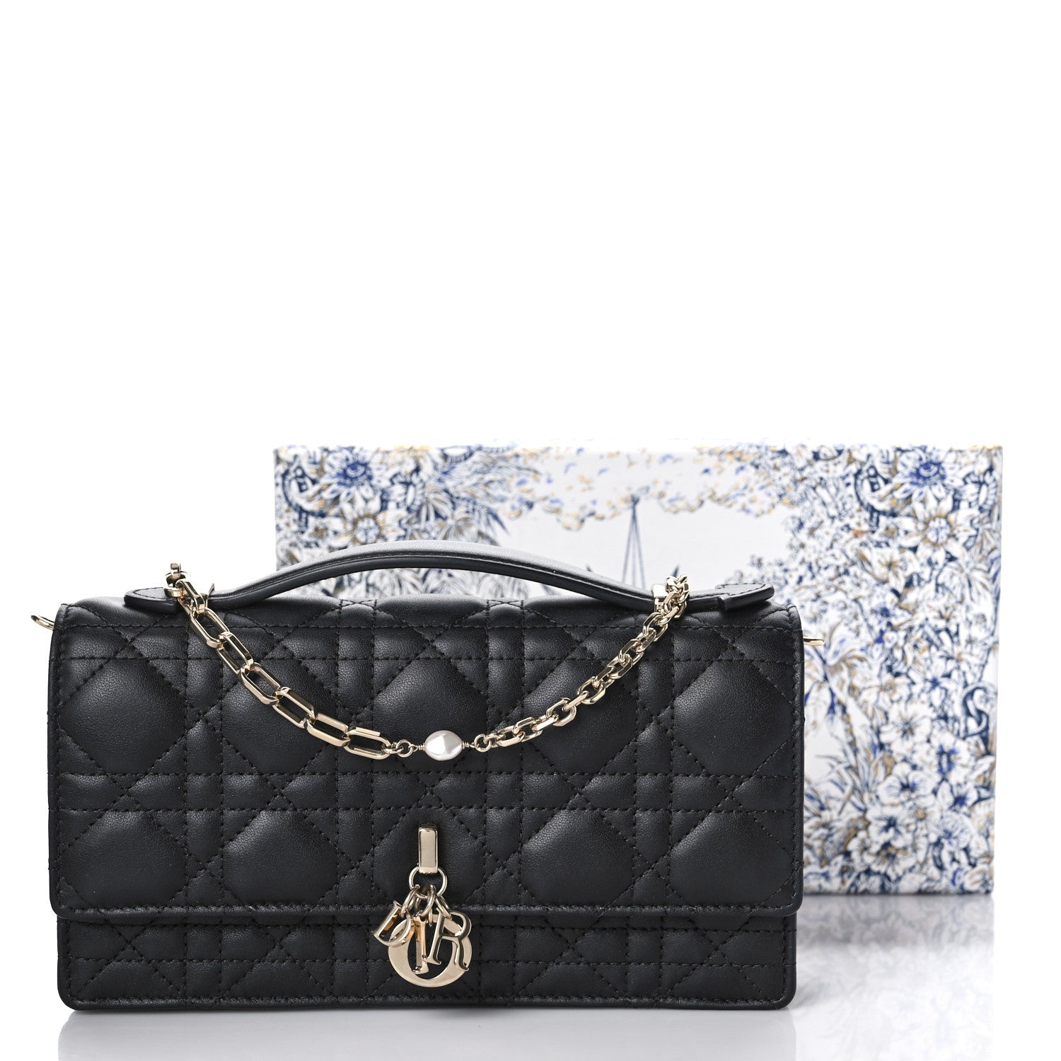 Christian Dior Lambskin Lady Dior Top Handle Clutch Black 1198338