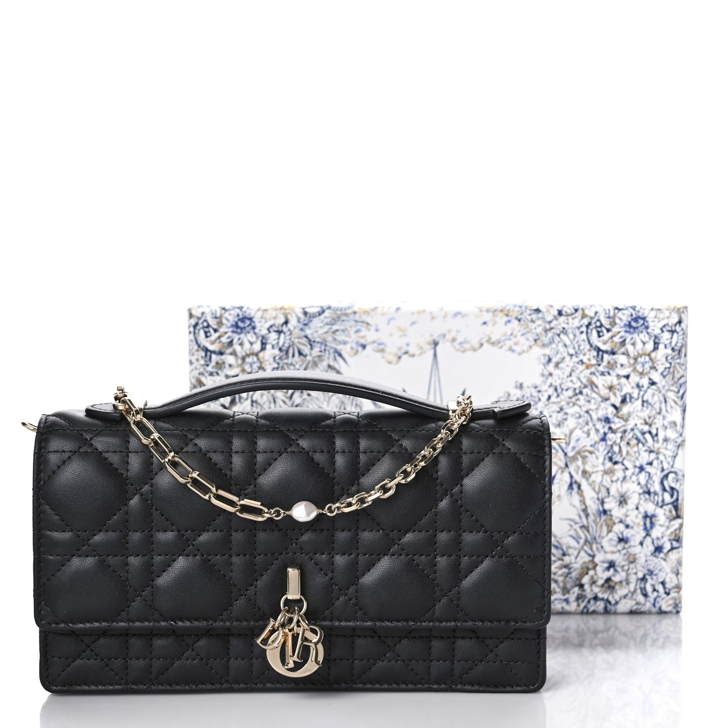 Lambskin Lady Dior Top Handle Clutch Black