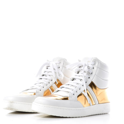 Gucci Calfskin Miro Soft Mens Glow Light High Top Sneakers 8.5 White Gold 3 of 16