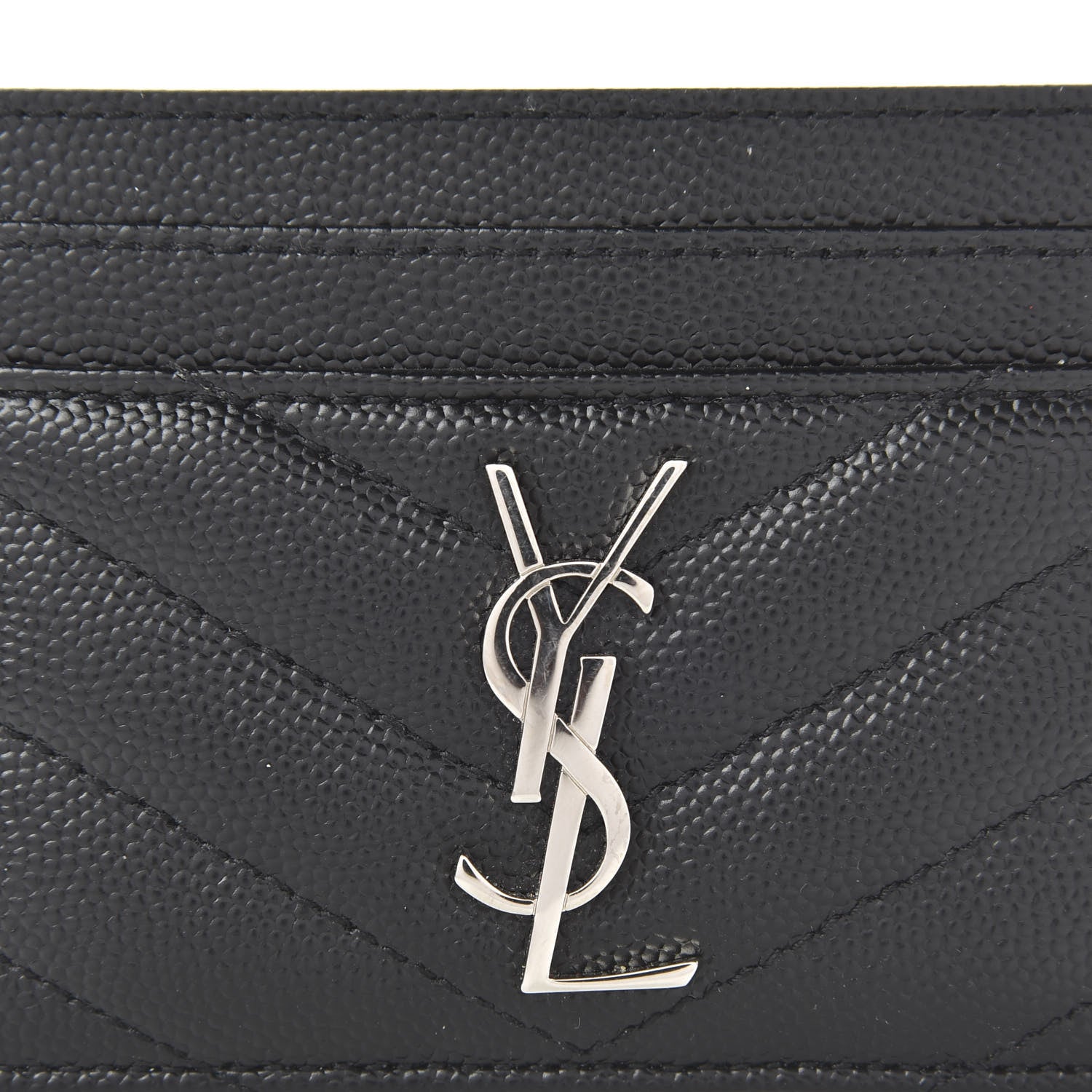 Saint Laurent Grain De Poudre Matelasse Chevron Monogram Credit Card Case Black 9 of 10