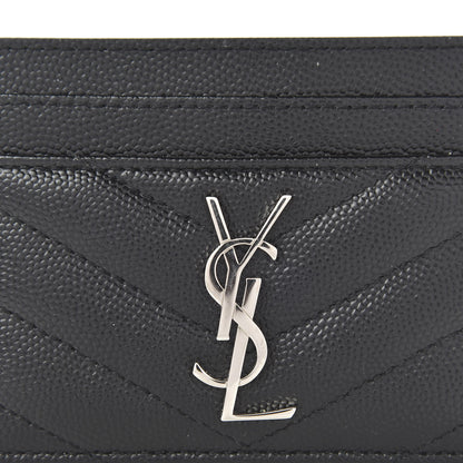 Saint Laurent Grain De Poudre Matelasse Chevron Monogram Credit Card Case Black 9 of 10