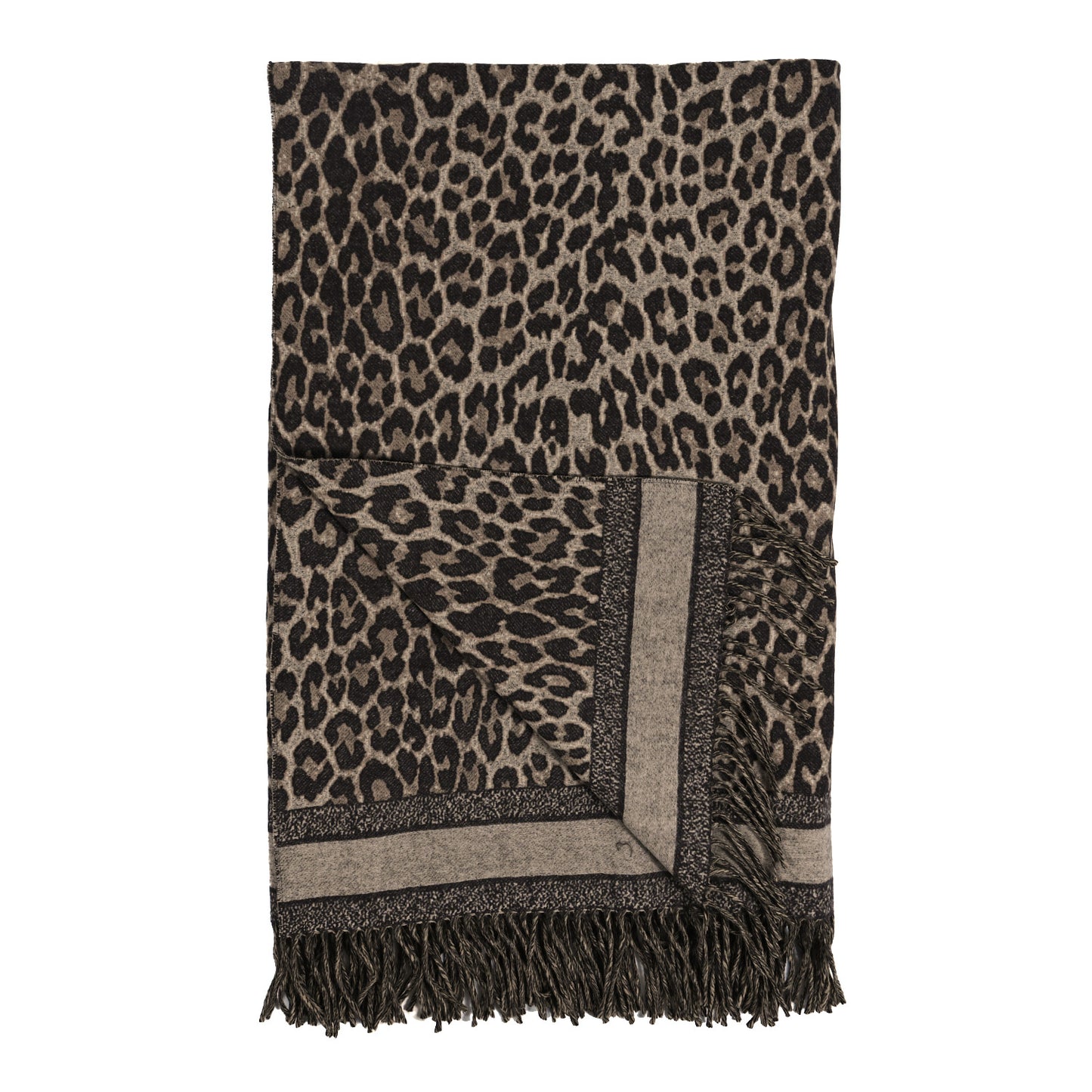 Wool Silk Leopard Throw Blanket Beige