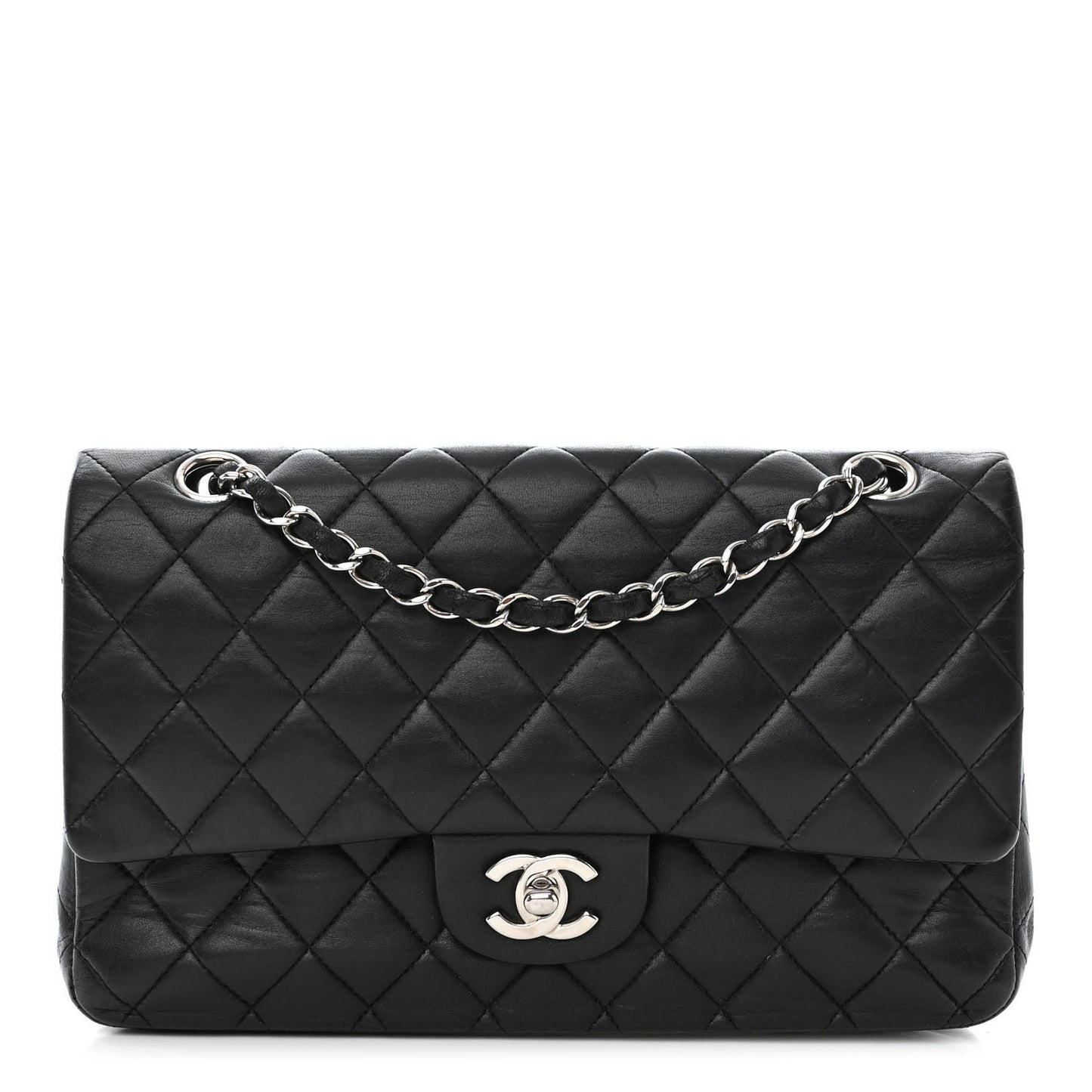 Lambskin Quilted Medium Double Flap Black