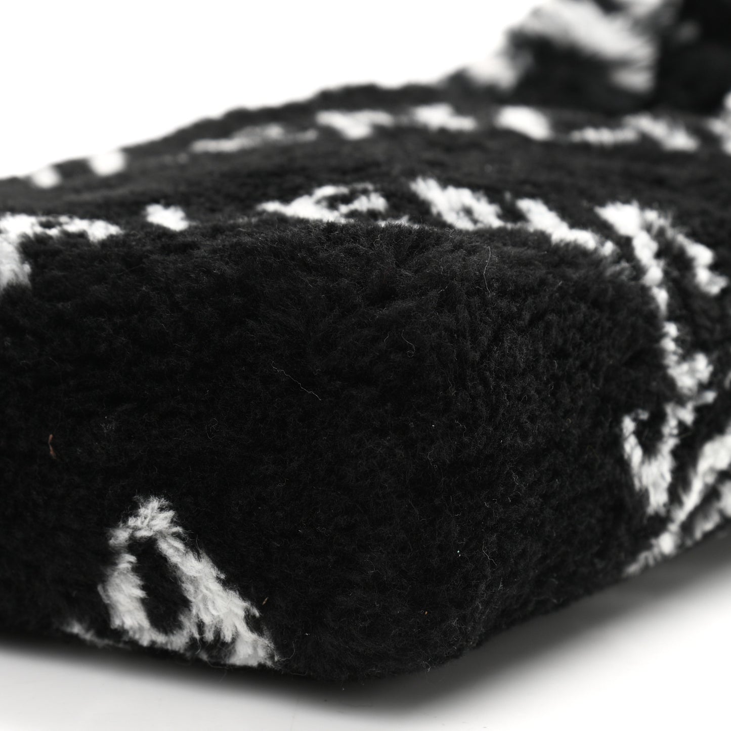 Faux Fur Diagonal Logo Everyday Phone Holder Tote Black White