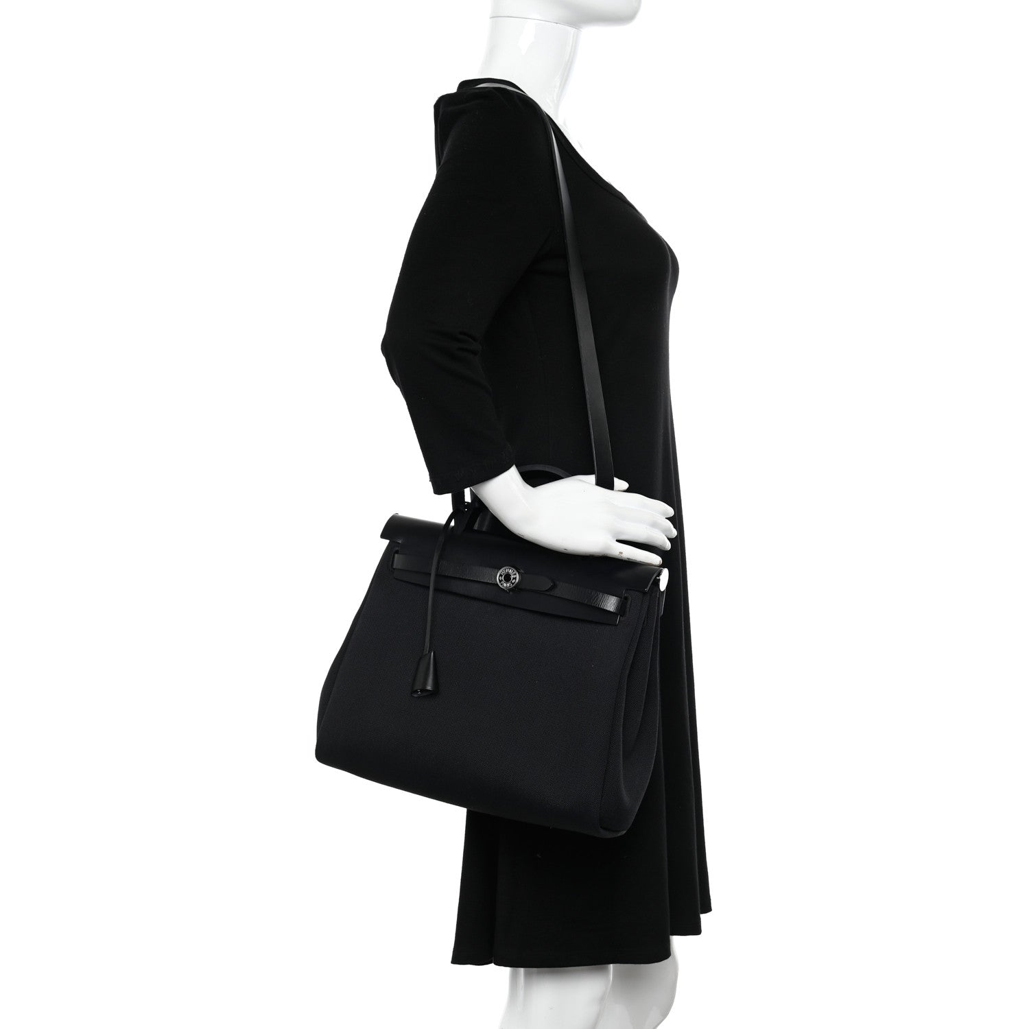 Hermes Military Toile Vache Hunter Herbag Zip Retourne 31 PM Black 2 of 9
