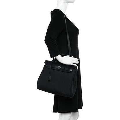 Hermes Military Toile Vache Hunter Herbag Zip Retourne 31 PM Black 2 of 9