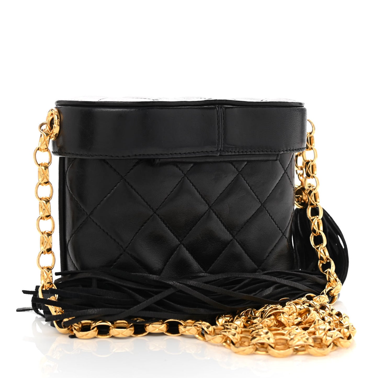 Lambskin Quilted Small Tassel Shoulder Bag Black