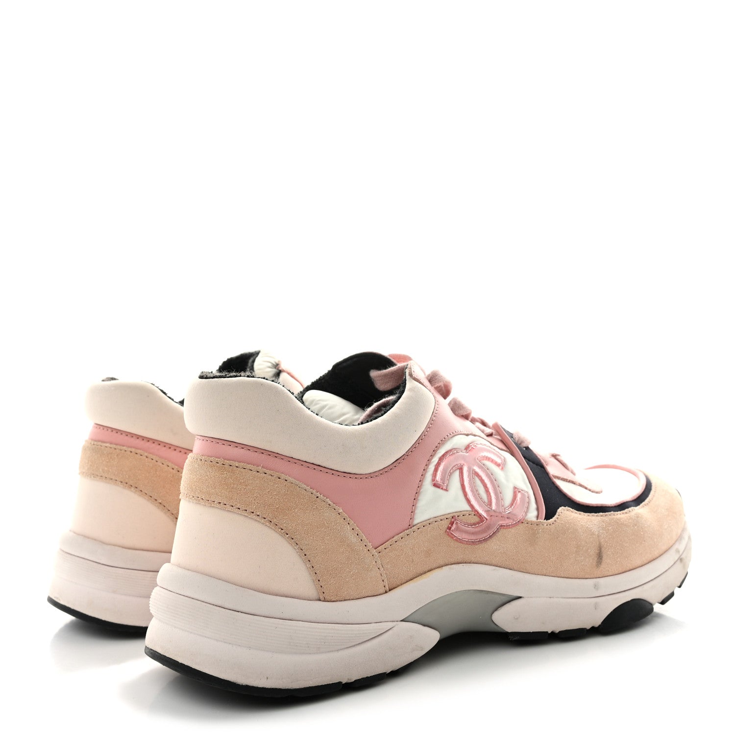 Chanel Nylon Lambskin Suede Calfskin CC Sneakers 38.5 Pink White Black 4 of 14