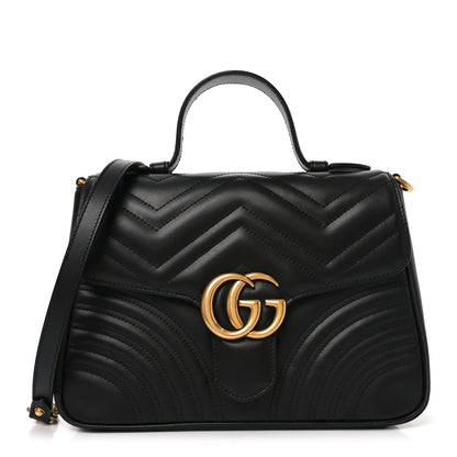 Gucci Calfskin Matelasse Small GG Marmont Top Handle Shoulder Bag Black 1 of 11