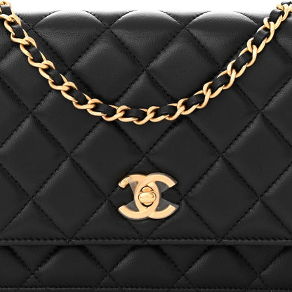Chanel Lambskin Quilted CC Pearl Crush Wallet on Chain WOC Black 9 of 12