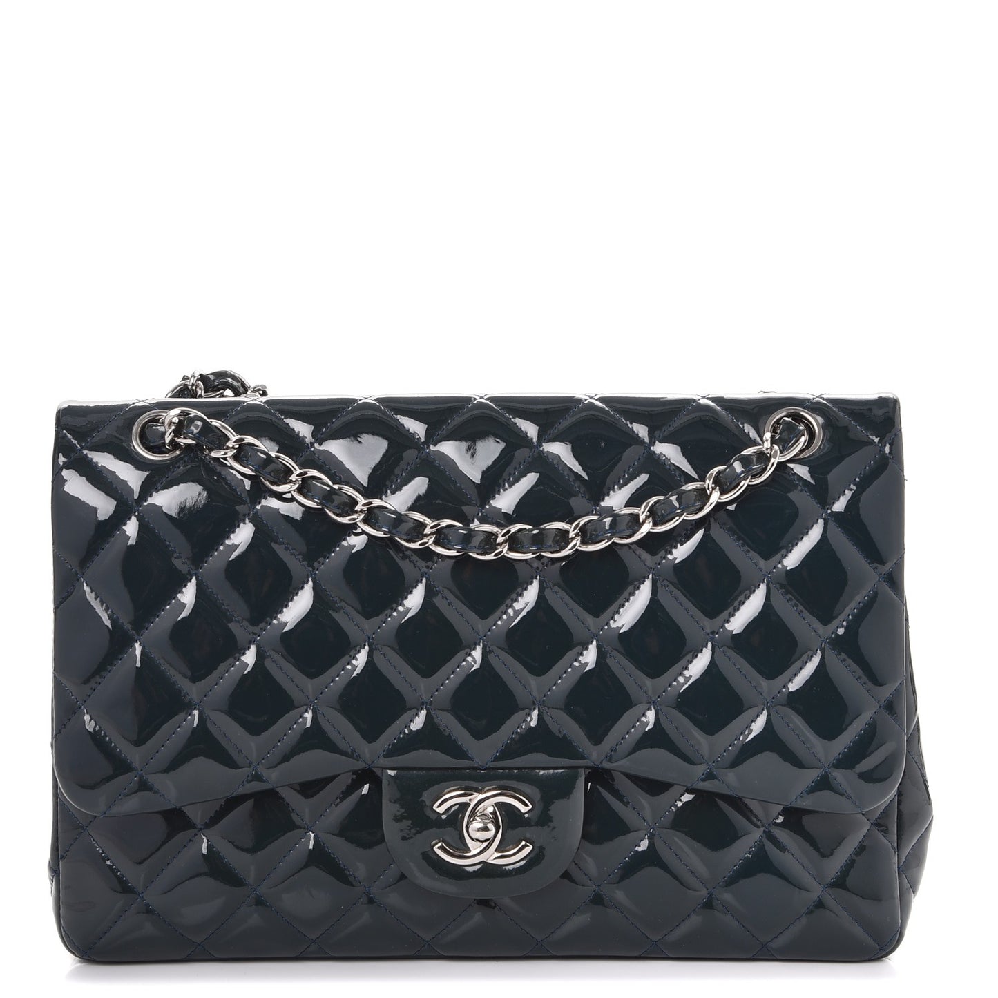Patent Quilted Jumbo Double Flap Blue