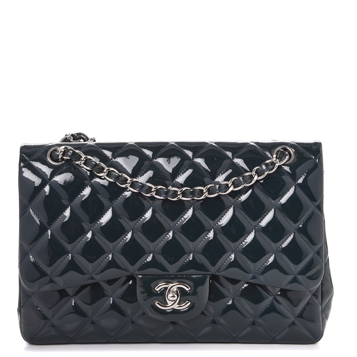 Chanel Patent Quilted Jumbo Double Flap Blue 1 of 17