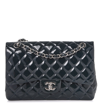 Chanel Patent Quilted Jumbo Double Flap Blue 1 of 17