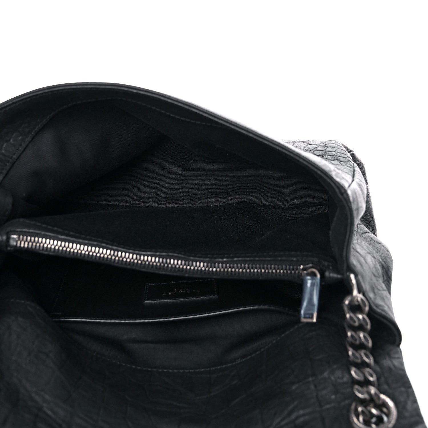 Saint Laurent Calfskin Crocodile Embossed Medium West Hollywood Monogram Fold-Over Black 8 of 14