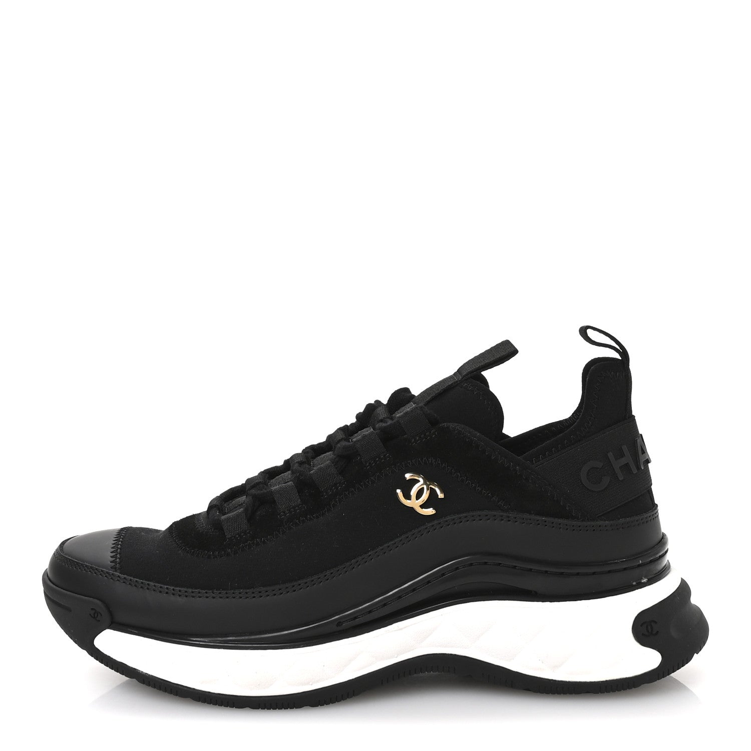 Chanel Velvet Calfskin Mixed Fibers CC Sneakers 38 Black 1 of 8
