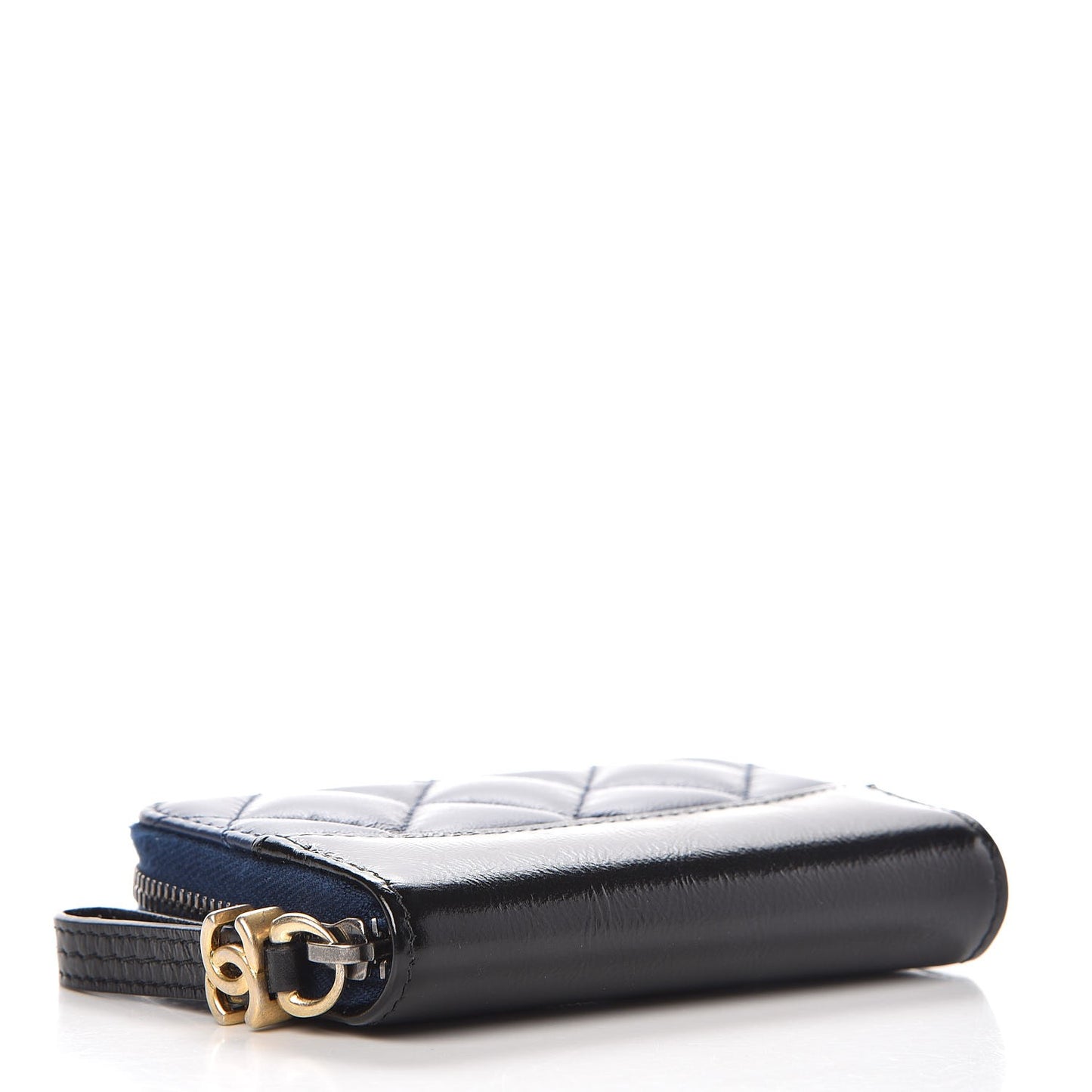Aged Calfskin Quilted Gabrielle Zip Around Coin Purse Wallet Blue Black