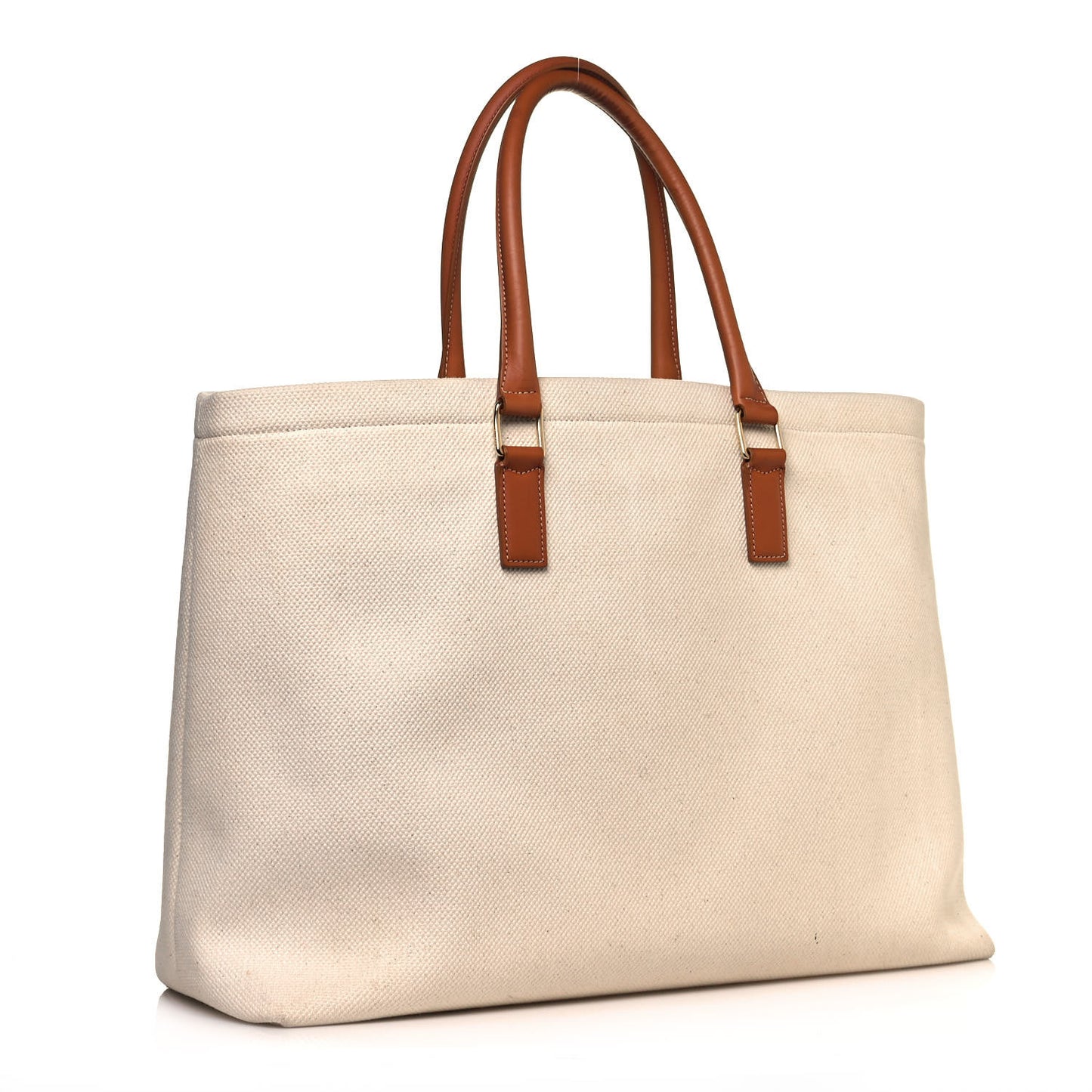 Canvas Calfskin Horizontal Cabas Natural Tan