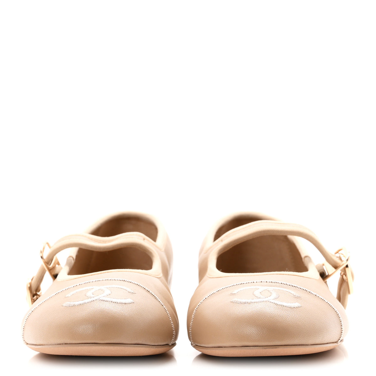 Lambskin Mary Jane Flats 38.5 Beige