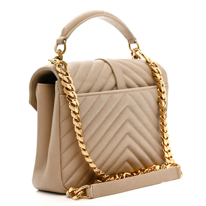 Saint Laurent Sheepskin Matelasse Chevron Monogram Medium College Bag Dark Beige 3 of 12