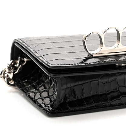 Alexander McQueen Croc Four Ring Knuckle Mini Chain Clutch Black 9 of 13