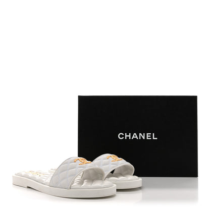 Chanel Lambskin Quilted Textured CC Mules Sandals 41.5 White 10 of 10