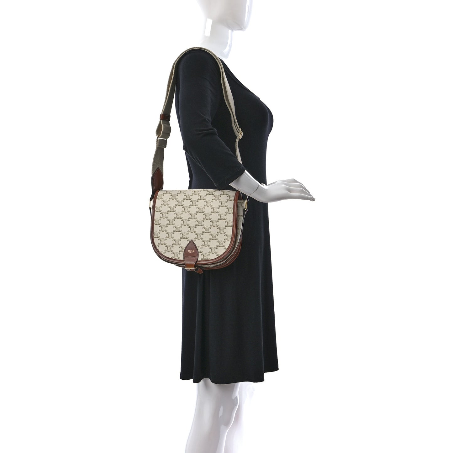 Triomphe Canvas Large Strap Folco Bag White