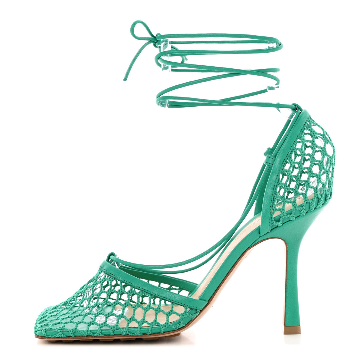 Mesh Nappa Stretch Ankle Tie 90mm Sandals 38 Acid Turquoise