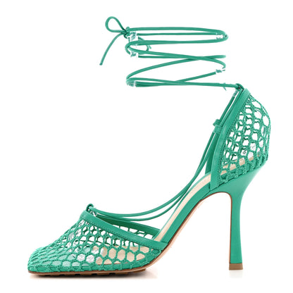Bottega Veneta Mesh Nappa Stretch Ankle Tie 90mm Sandals 38 Acid Turquoise 1 of 9